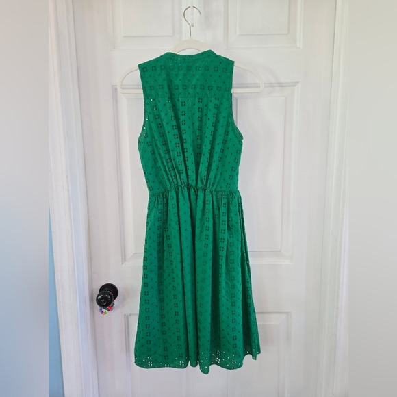 J. Crew Vibrant Green XXS Eyelet Button Down Midi Dress - Picture 4 of 7